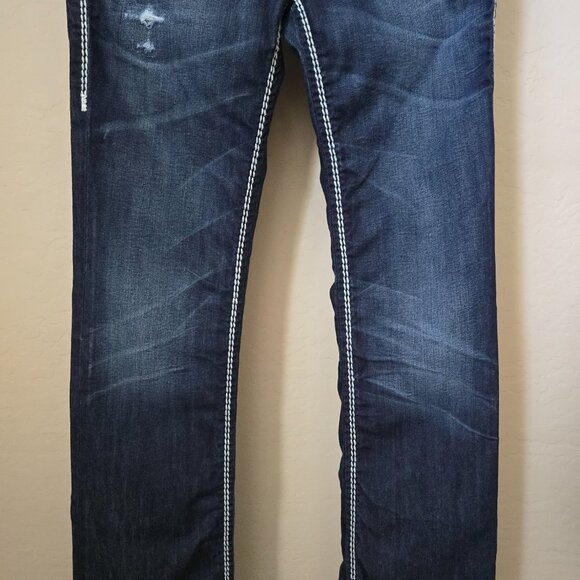 True Religion NAT Mega T Bootcut Jeans BCYD Flint Hills Wash Size 28 Low Rise - Picture 4 of 11